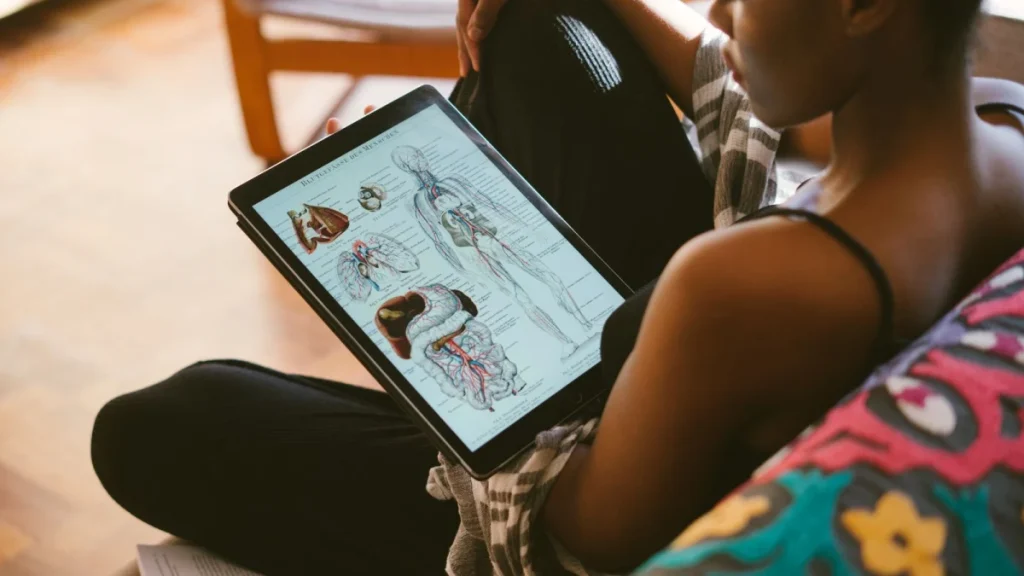 Student studying anatomy, part of training for physiotherapists and chiropractors