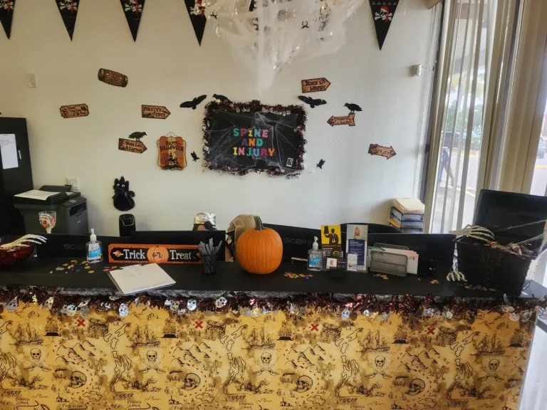 Pirate themed Halloween decorations at the Spine and Injury Associates Haines City front desk