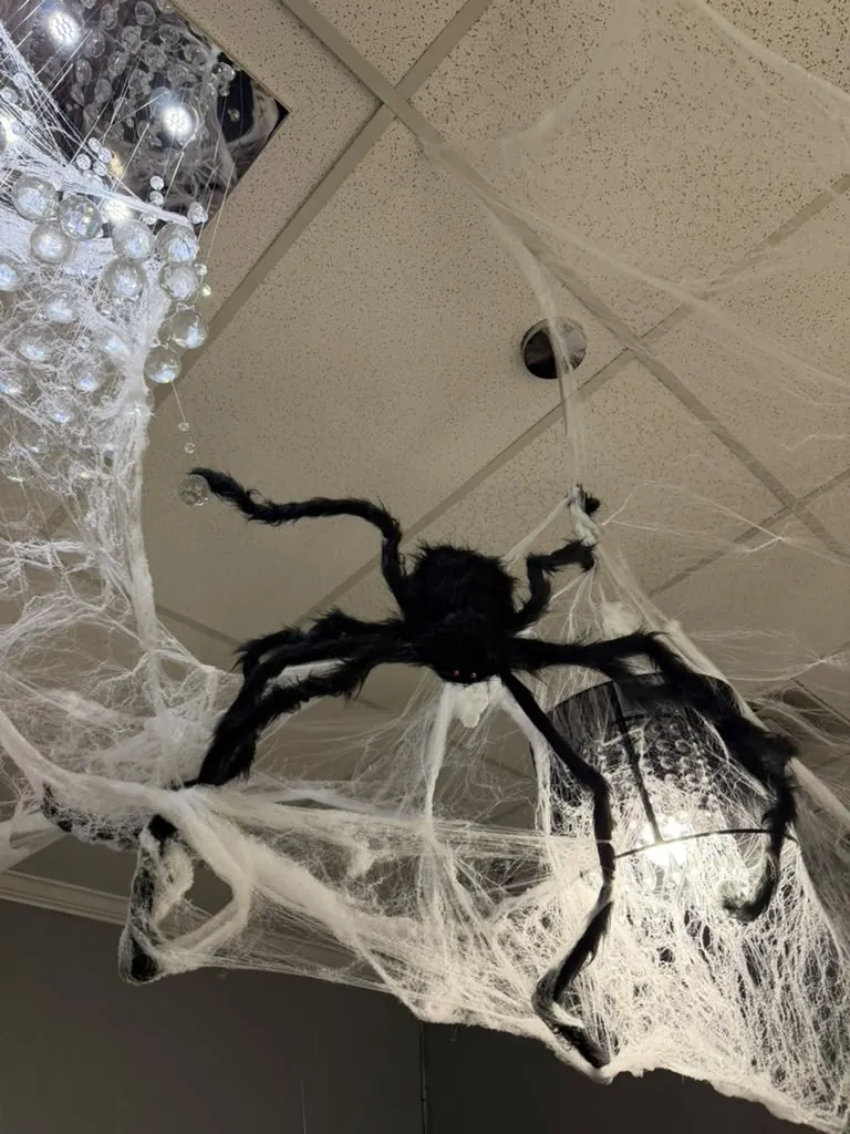 Giant spider decoration on the ceiling of the Spine and Injury Associates Orlando clinic
