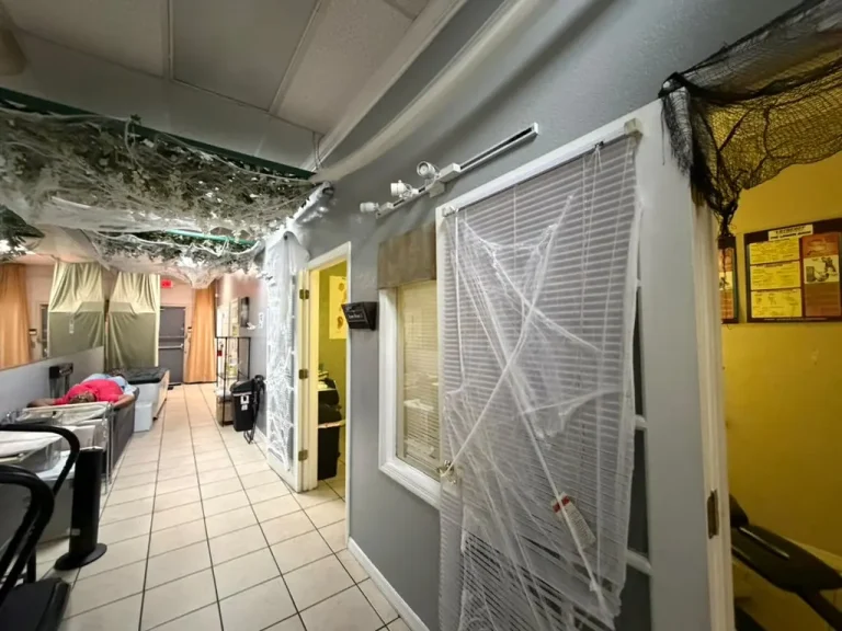 Halloween decorated treatment hallway at the Spine and Injury Associates Orlando clinic