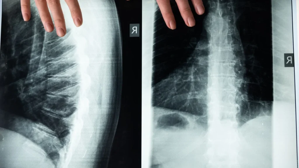 Spine x-ray images showing the vertebrae and discs affected by degenerative disc disease